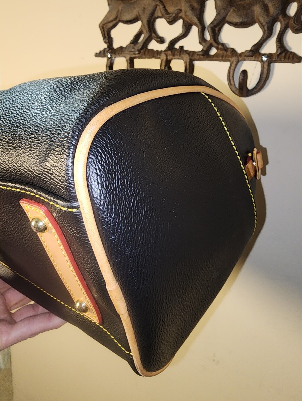 Dooney & Bourke Black Pebbled Leather Olivia Satchel Tan Handles - Picture 4 of 11